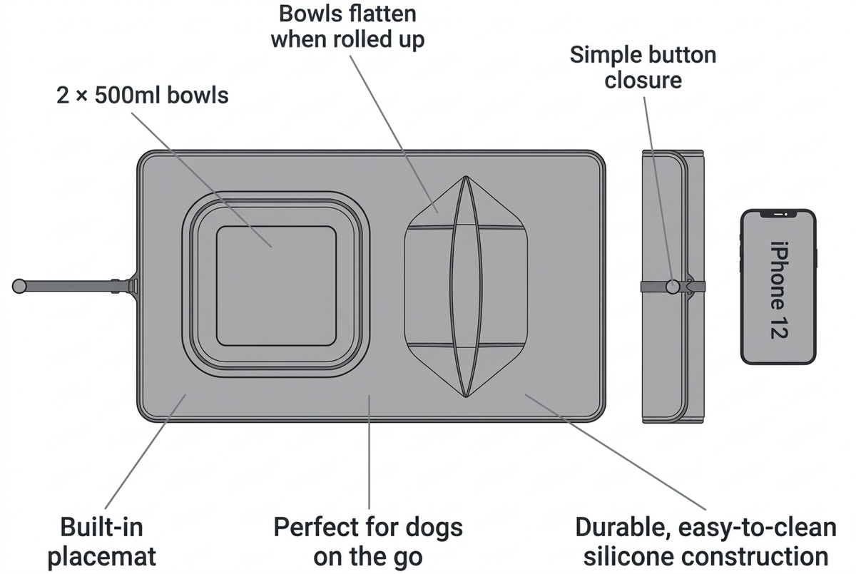 Clear collapsible pet bowl feature diagram