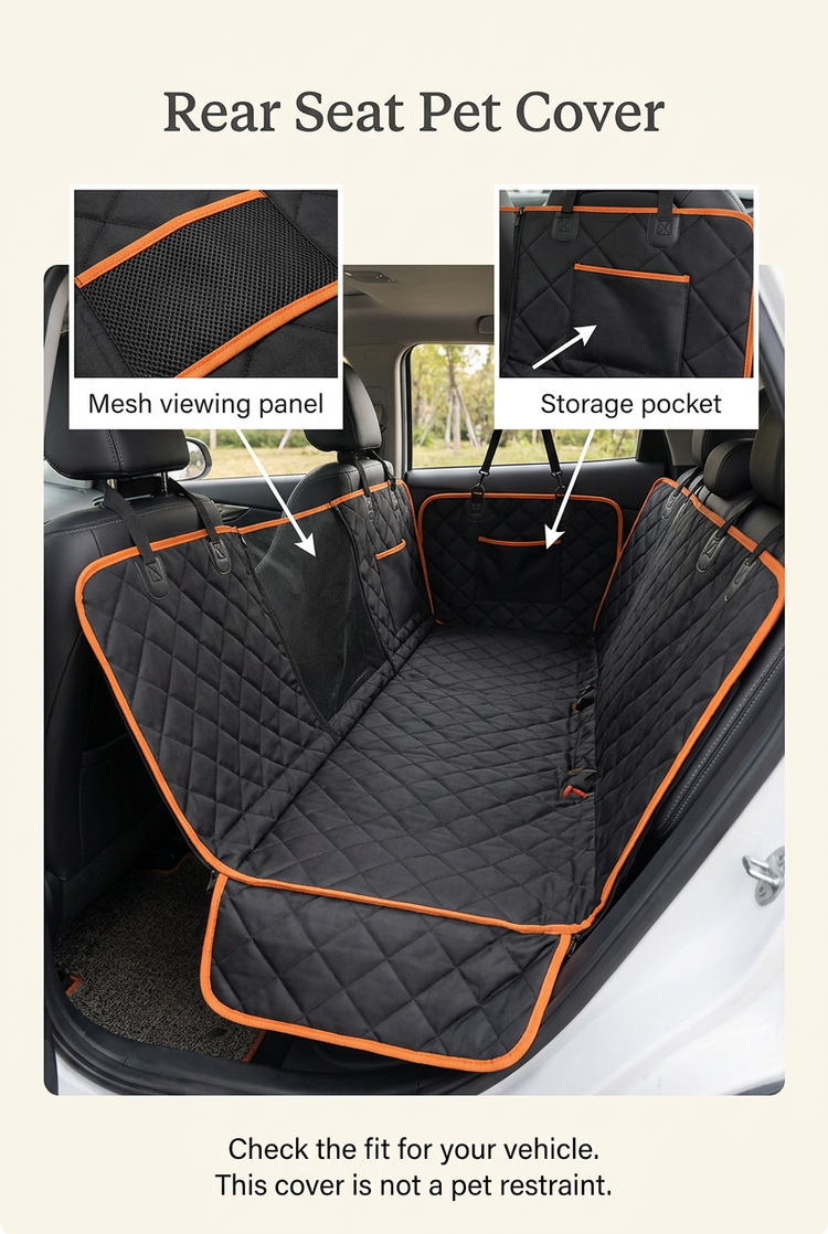 Rear seat cover features in clear English